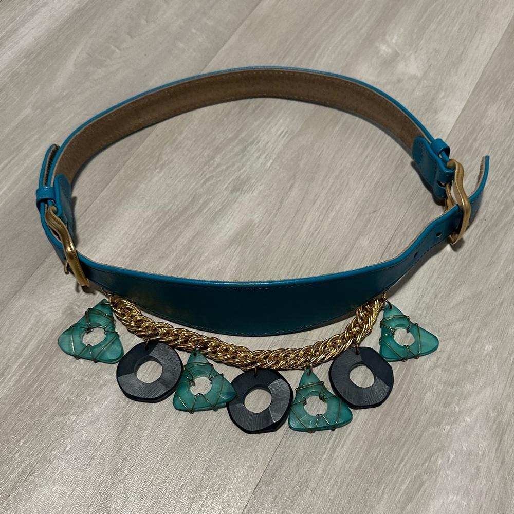 Carlisle Turquoise Blue Statement Dangle Leather Belt Sz S